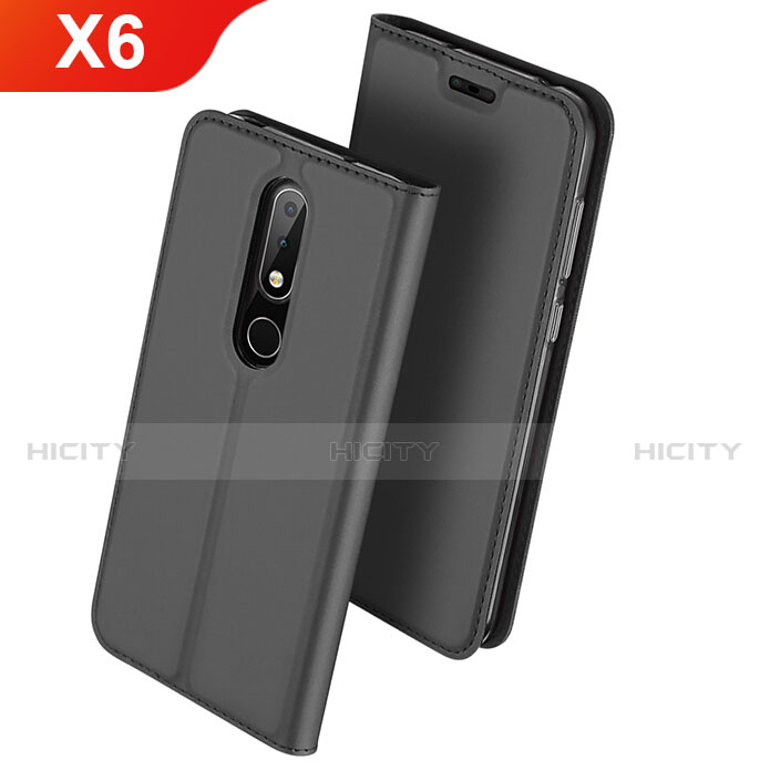 Custodia Portafoglio In Pelle con Supporto L01 per Nokia X6 Nero