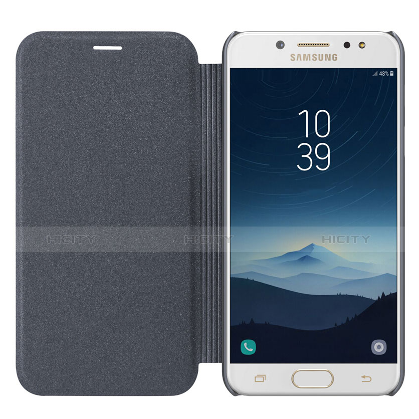 Custodia Portafoglio In Pelle con Supporto L01 per Samsung Galaxy C7 (2017) Nero