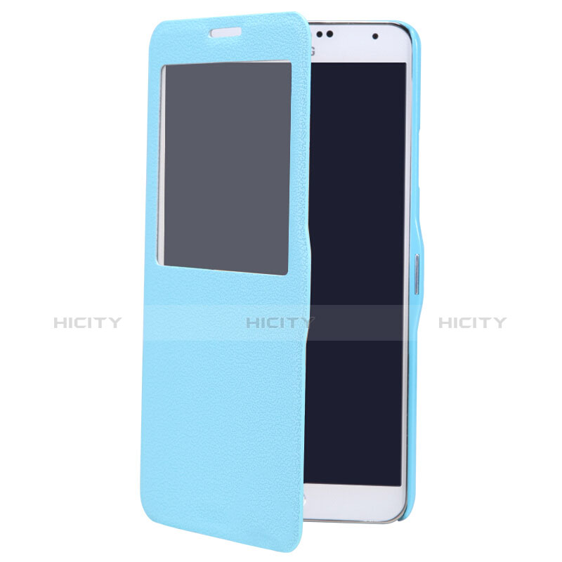 Custodia Portafoglio In Pelle con Supporto L01 per Samsung Galaxy Note 3 N9000 Blu