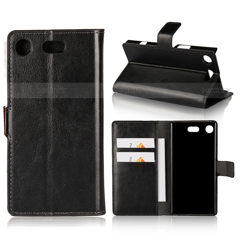 Custodia Portafoglio In Pelle con Supporto L01 per Sony Xperia XZ1 Compact Nero