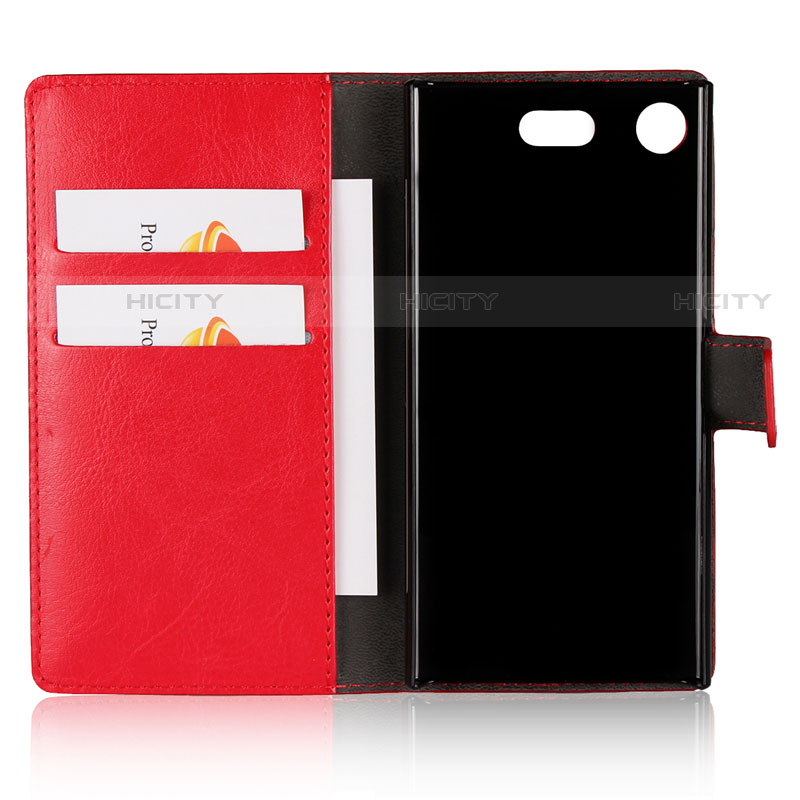 Custodia Portafoglio In Pelle con Supporto L01 per Sony Xperia XZ1 Compact Rosso