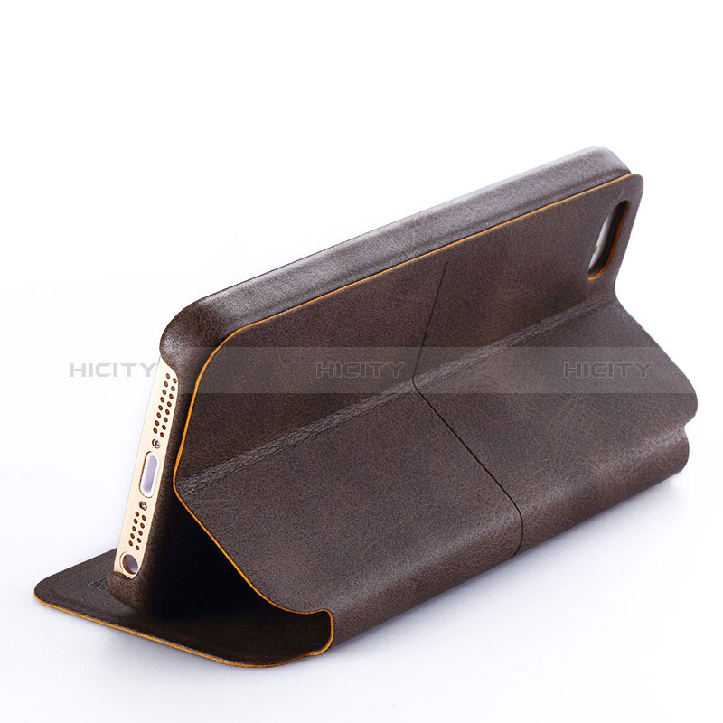 Custodia Portafoglio In Pelle con Supporto L02 per Apple iPhone 5 Marrone