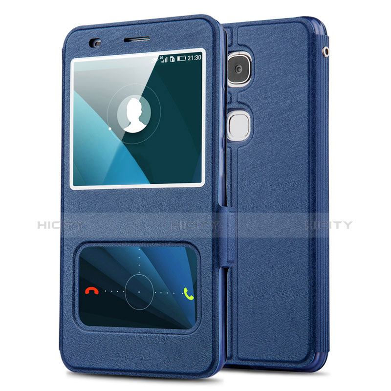 Custodia Portafoglio In Pelle con Supporto L02 per Huawei Honor 5X Blu