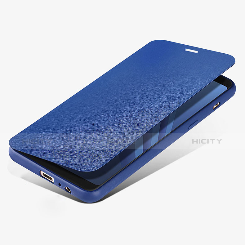 Custodia Portafoglio In Pelle con Supporto L02 per Samsung Galaxy A8 (2018) Duos A530F Blu