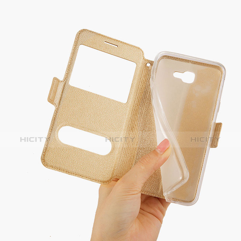 Custodia Portafoglio In Pelle con Supporto L02 per Samsung Galaxy J5 Prime G570F Oro