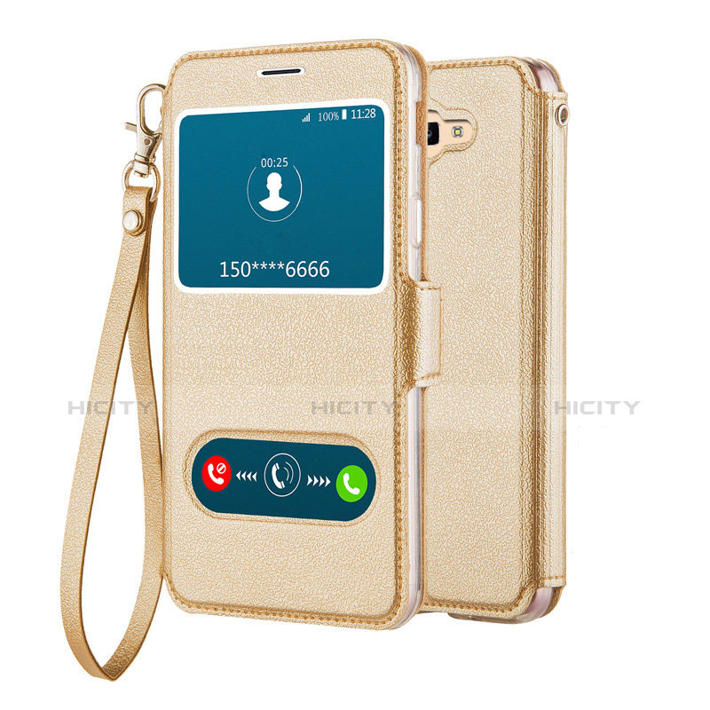 Custodia Portafoglio In Pelle con Supporto L02 per Samsung Galaxy On5 (2016) G570 G570F Oro