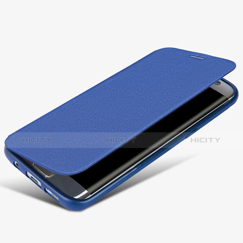 Custodia Portafoglio In Pelle con Supporto L02 per Samsung Galaxy S7 Edge G935F Blu
