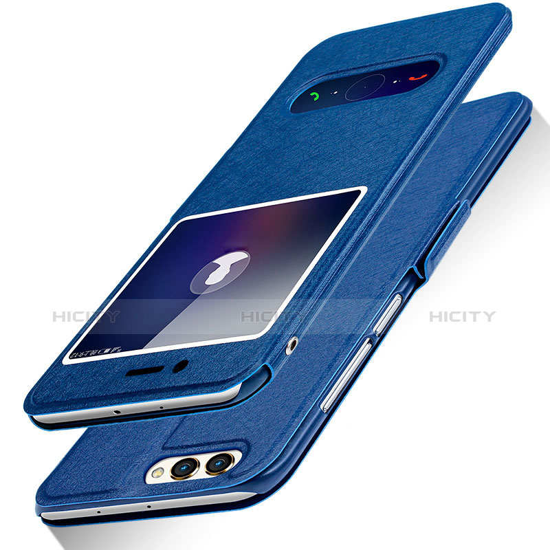 Custodia Portafoglio In Pelle con Supporto L03 per Huawei Honor V10 Blu