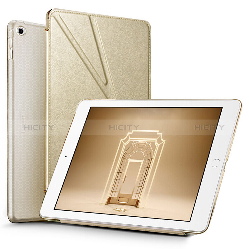 Custodia Portafoglio In Pelle con Supporto L08 per Apple New iPad 9.7 (2018) Oro