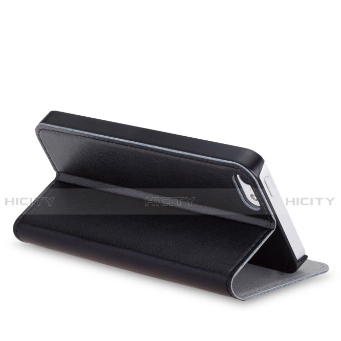 Custodia Portafoglio In Pelle con Supporto per Apple iPhone 5S Nero