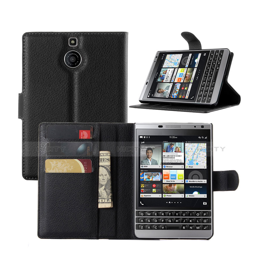 Custodia Portafoglio In Pelle con Supporto per Blackberry Passport Silver Edition Nero