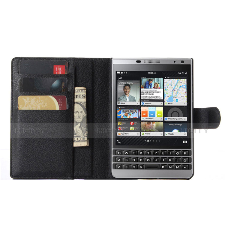 Custodia Portafoglio In Pelle con Supporto per Blackberry Passport Silver Edition Nero