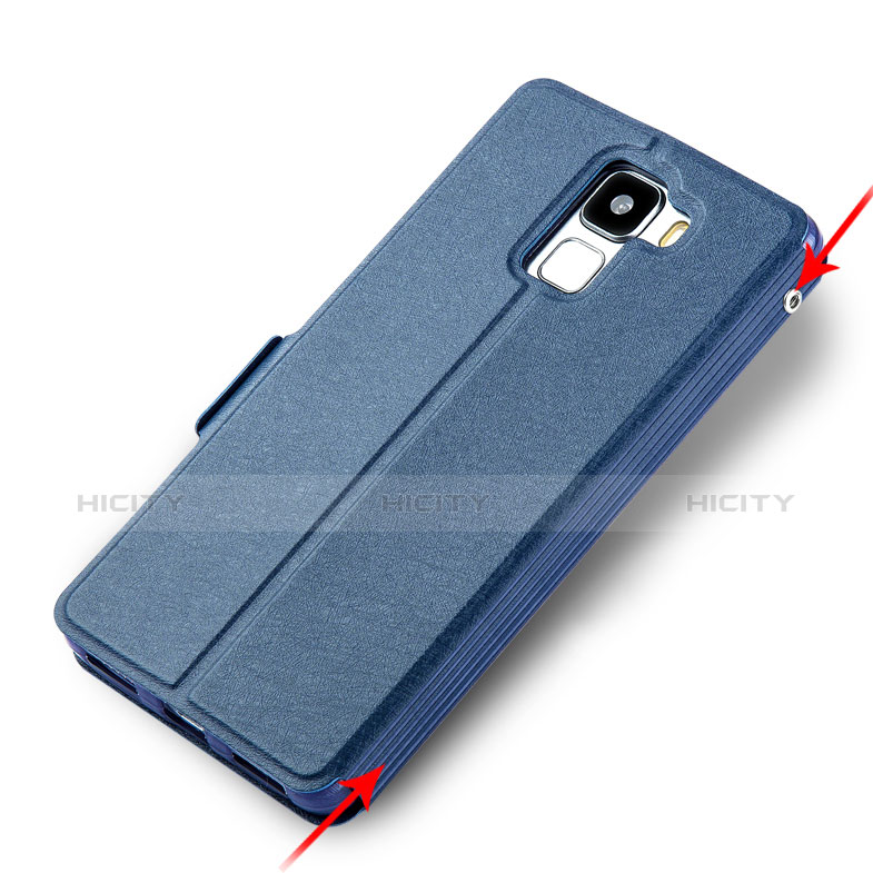 Custodia Portafoglio In Pelle con Supporto per Huawei Honor 7 Blu