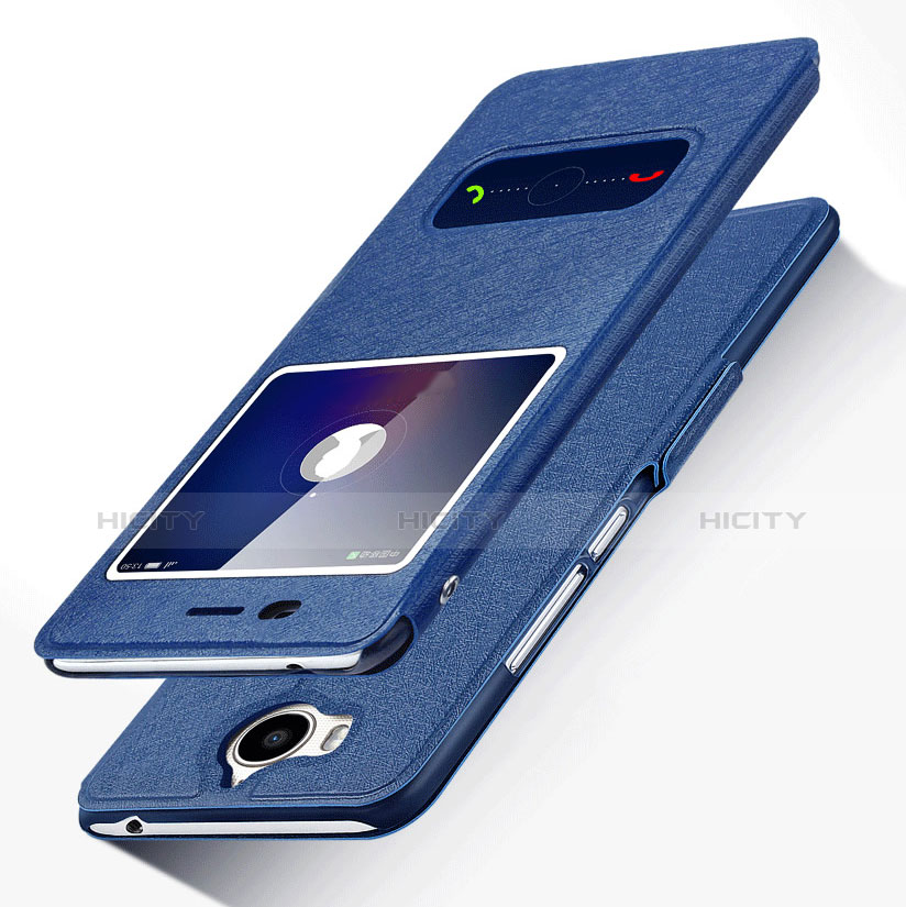 Custodia Portafoglio In Pelle con Supporto per Huawei Y6 (2017) Blu