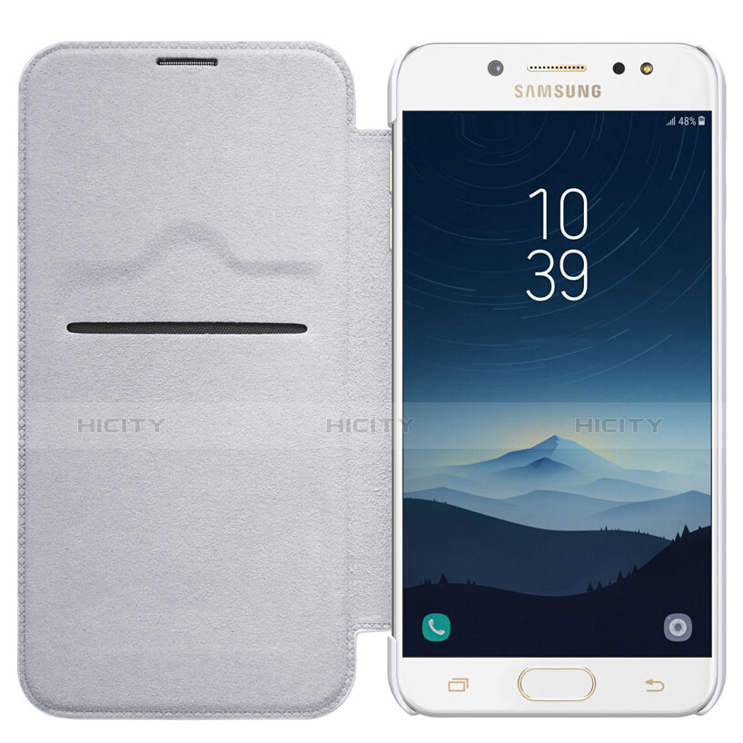 Custodia Portafoglio In Pelle con Supporto per Samsung Galaxy C8 C710F Bianco