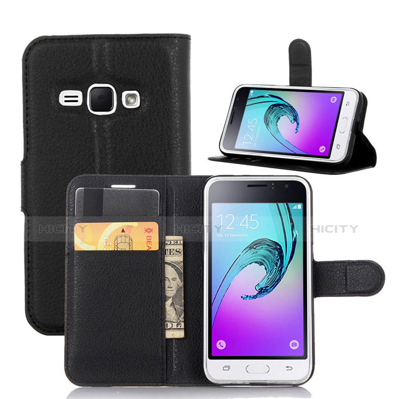 Custodia Portafoglio In Pelle con Supporto per Samsung Galaxy J1 (2016) J120F Nero