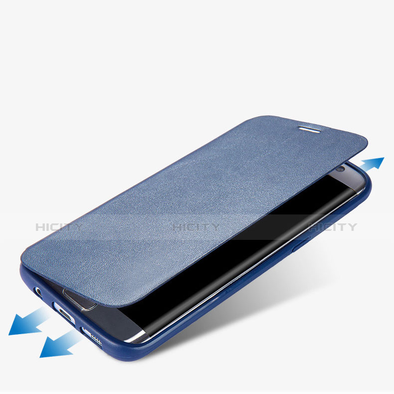 Custodia Portafoglio In Pelle con Supporto per Samsung Galaxy S7 Edge G935F Blu