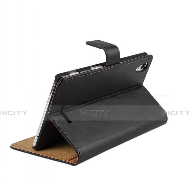 Custodia Portafoglio In Pelle con Supporto per Sony Xperia T3 Nero