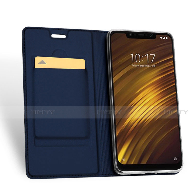 Custodia Portafoglio In Pelle con Supporto S01 per Xiaomi Pocophone F1 Blu