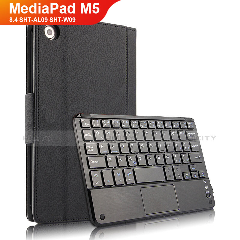 Custodia Portafoglio In Pelle con Tastiera per Huawei MediaPad M5 8.4 SHT-AL09 SHT-W09 Nero