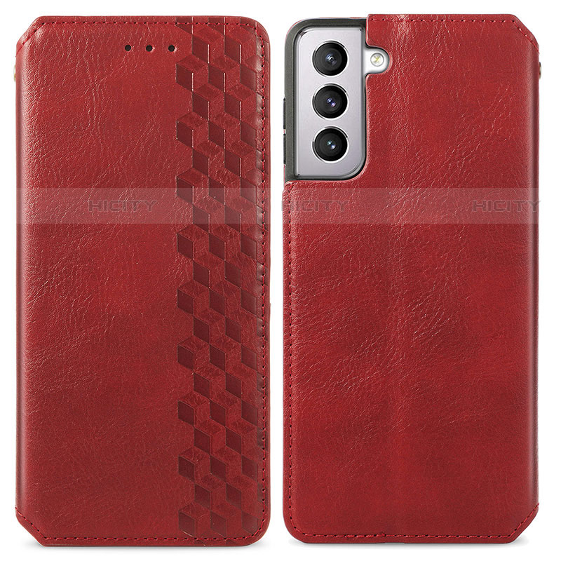 Custodia Portafoglio In Pelle Cover con Supporto A01D per Samsung Galaxy S21 5G Rosso