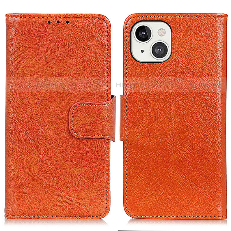 Custodia Portafoglio In Pelle Cover con Supporto A02 per Apple iPhone 14 Plus Arancione