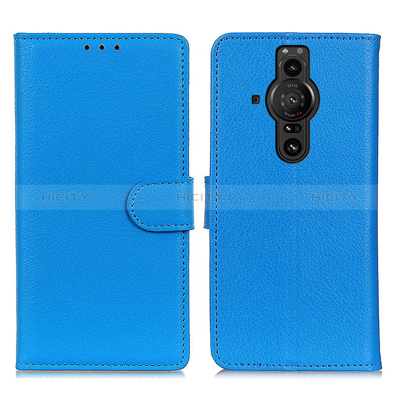 Custodia Portafoglio In Pelle Cover con Supporto A03D per Sony Xperia PRO-I Cielo Blu