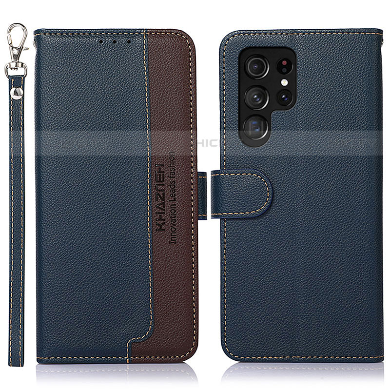 Custodia Portafoglio In Pelle Cover con Supporto A05D per Samsung Galaxy S21 Ultra 5G Blu