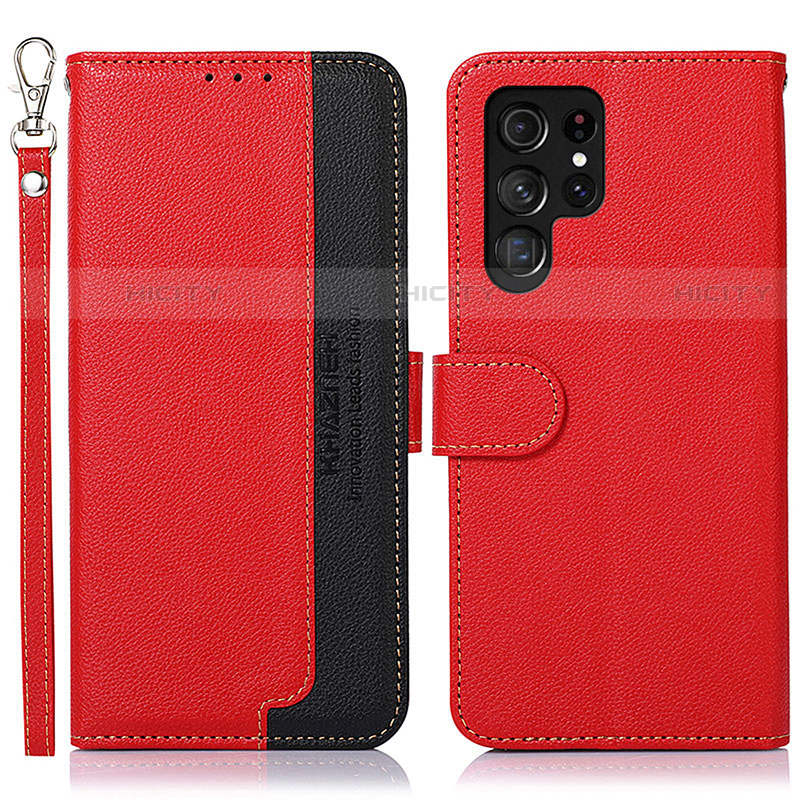 Custodia Portafoglio In Pelle Cover con Supporto A05D per Samsung Galaxy S21 Ultra 5G Rosso