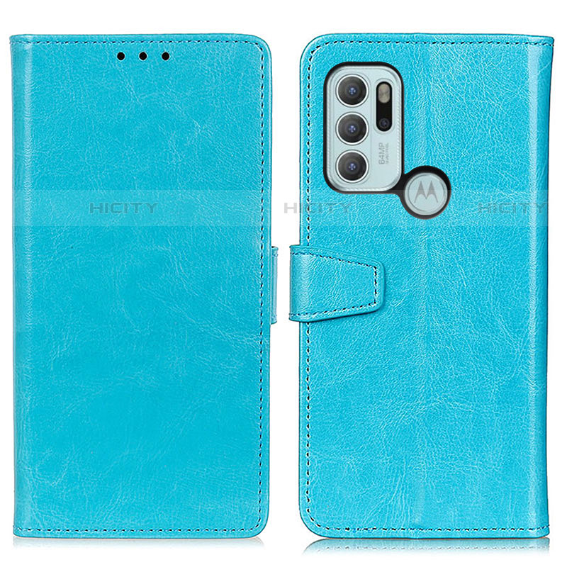 Custodia Portafoglio In Pelle Cover con Supporto A06D per Motorola Moto G60s Cielo Blu