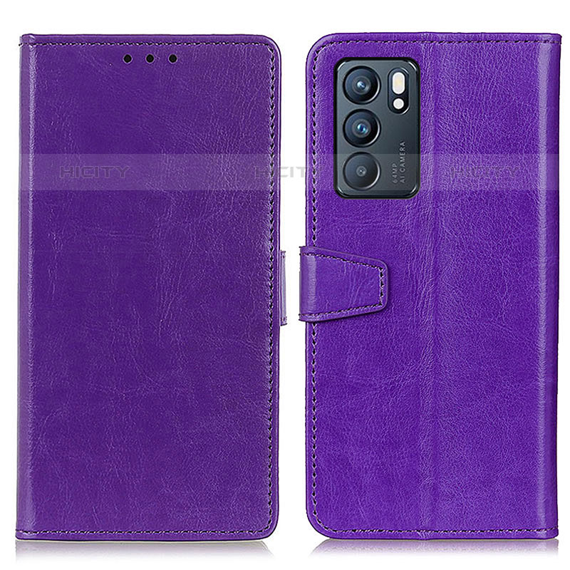 Custodia Portafoglio In Pelle Cover con Supporto A06D per Oppo Reno6 5G Viola