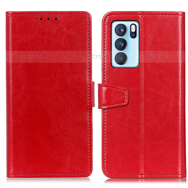 Custodia Portafoglio In Pelle Cover con Supporto A06D per Oppo Reno6 Pro 5G India Rosso