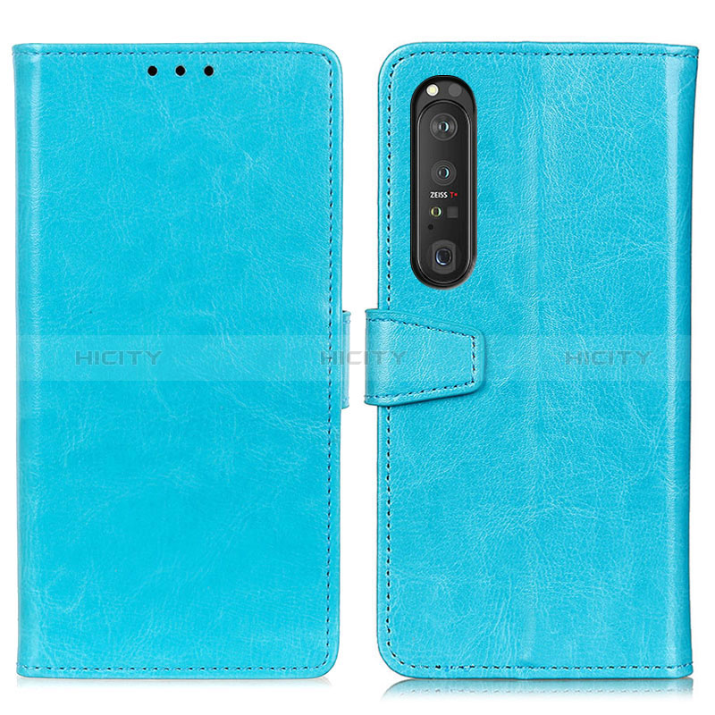 Custodia Portafoglio In Pelle Cover con Supporto A06D per Sony Xperia 1 III Cielo Blu