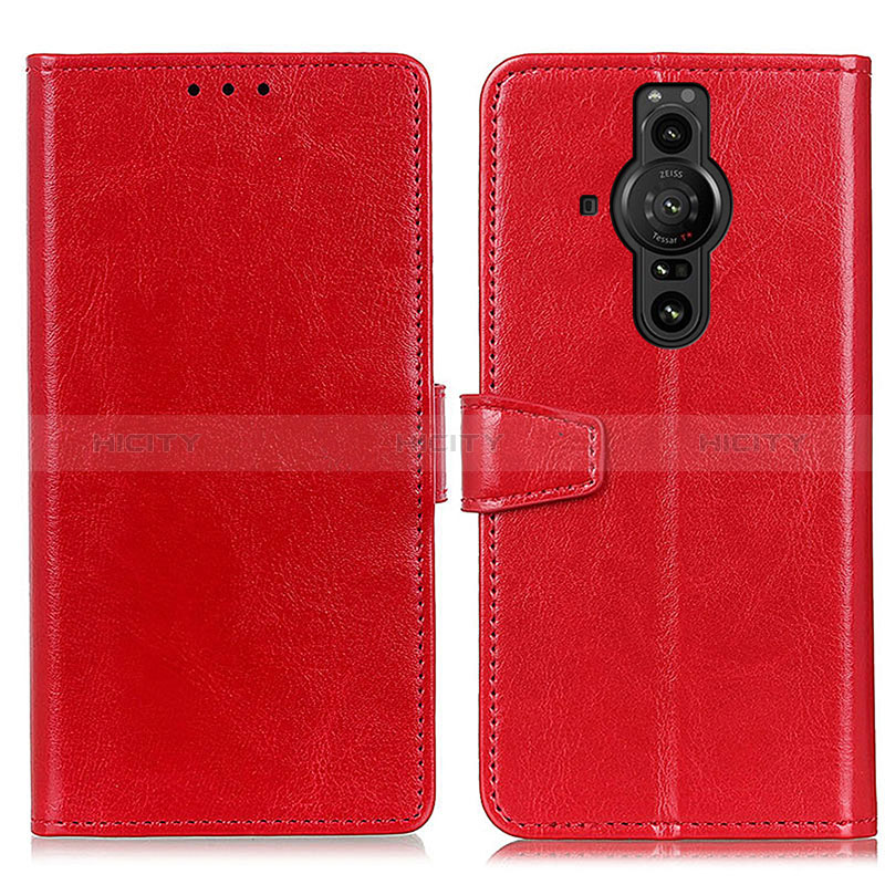 Custodia Portafoglio In Pelle Cover con Supporto A06D per Sony Xperia PRO-I Rosso