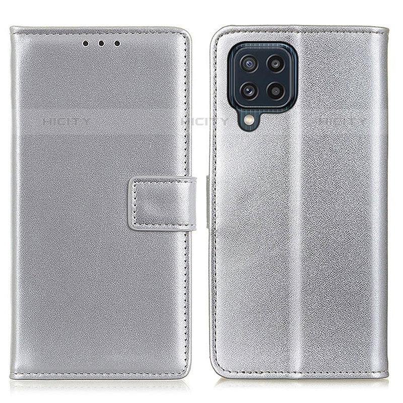 Custodia Portafoglio In Pelle Cover con Supporto A08D per Samsung Galaxy M32 4G Argento