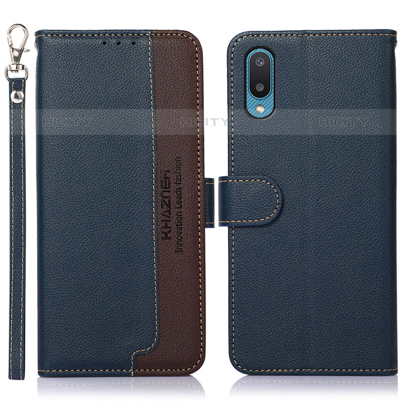 Custodia Portafoglio In Pelle Cover con Supporto A09D per Samsung Galaxy M02 Blu