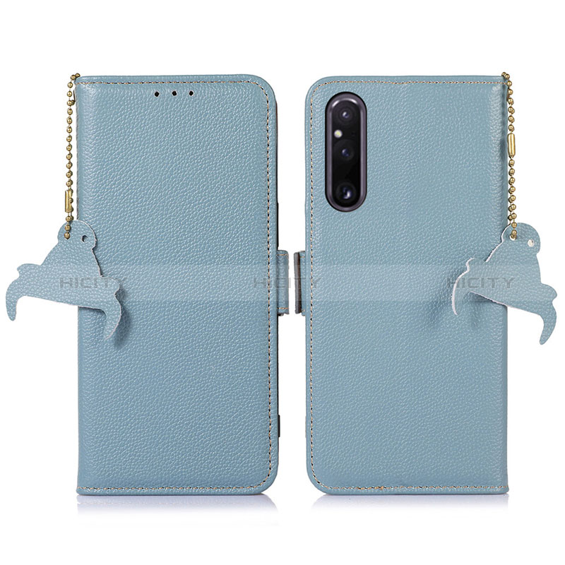 Custodia Portafoglio In Pelle Cover con Supporto A10D per Sony Xperia 1 V Azzurro