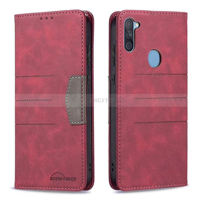 Custodia Portafoglio In Pelle Cover con Supporto B01F per Samsung Galaxy M11 Rosso