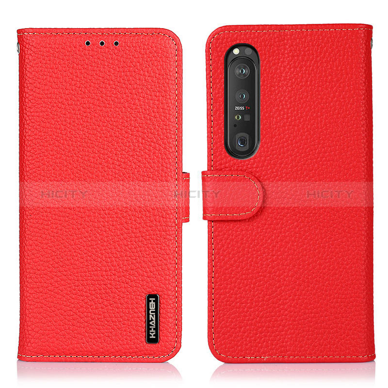 Custodia Portafoglio In Pelle Cover con Supporto B01H per Sony Xperia 1 III Rosso