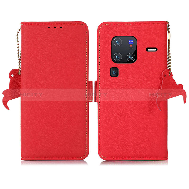 Custodia Portafoglio In Pelle Cover con Supporto B01H per Vivo X80 Pro 5G Rosso