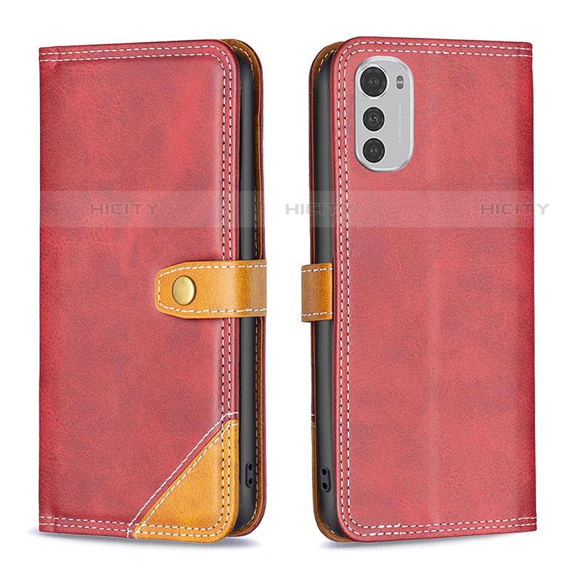 Custodia Portafoglio In Pelle Cover con Supporto B02F per Motorola Moto E32s Rosso