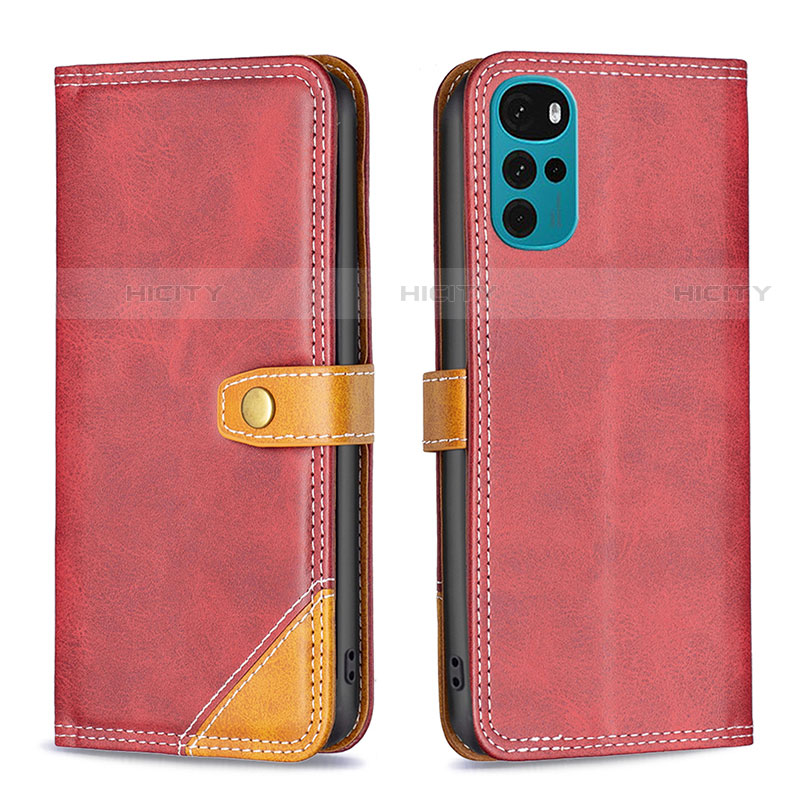 Custodia Portafoglio In Pelle Cover con Supporto B02F per Motorola Moto G22 Rosso