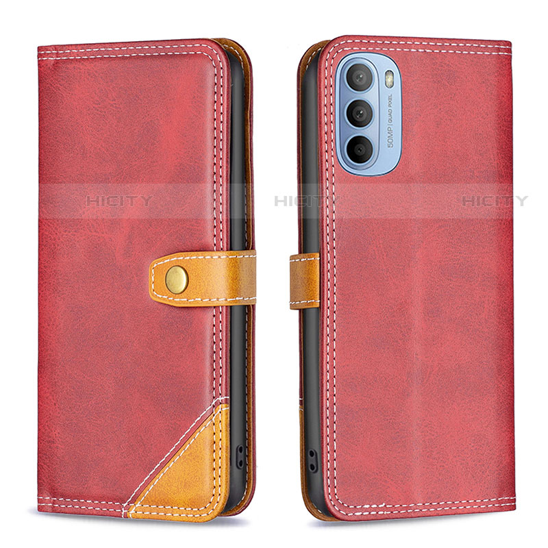 Custodia Portafoglio In Pelle Cover con Supporto B02F per Motorola Moto G41 Rosso