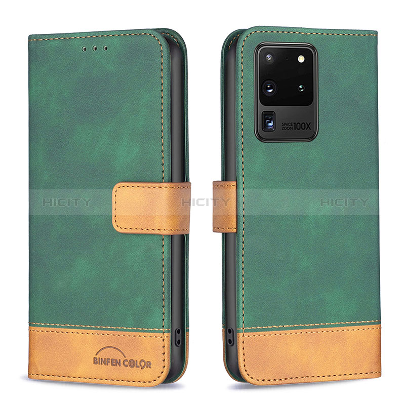 Custodia Portafoglio In Pelle Cover con Supporto B02F per Samsung Galaxy S20 Ultra Verde
