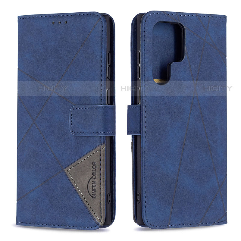 Custodia Portafoglio In Pelle Cover con Supporto B02F per Samsung Galaxy S23 Ultra 5G Blu