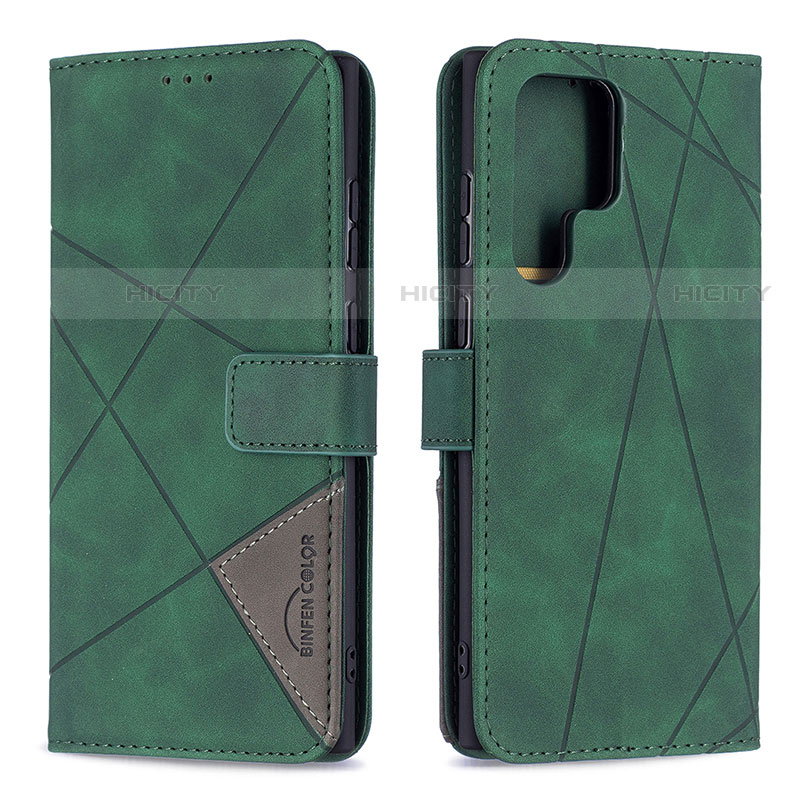 Custodia Portafoglio In Pelle Cover con Supporto B02F per Samsung Galaxy S23 Ultra 5G Verde