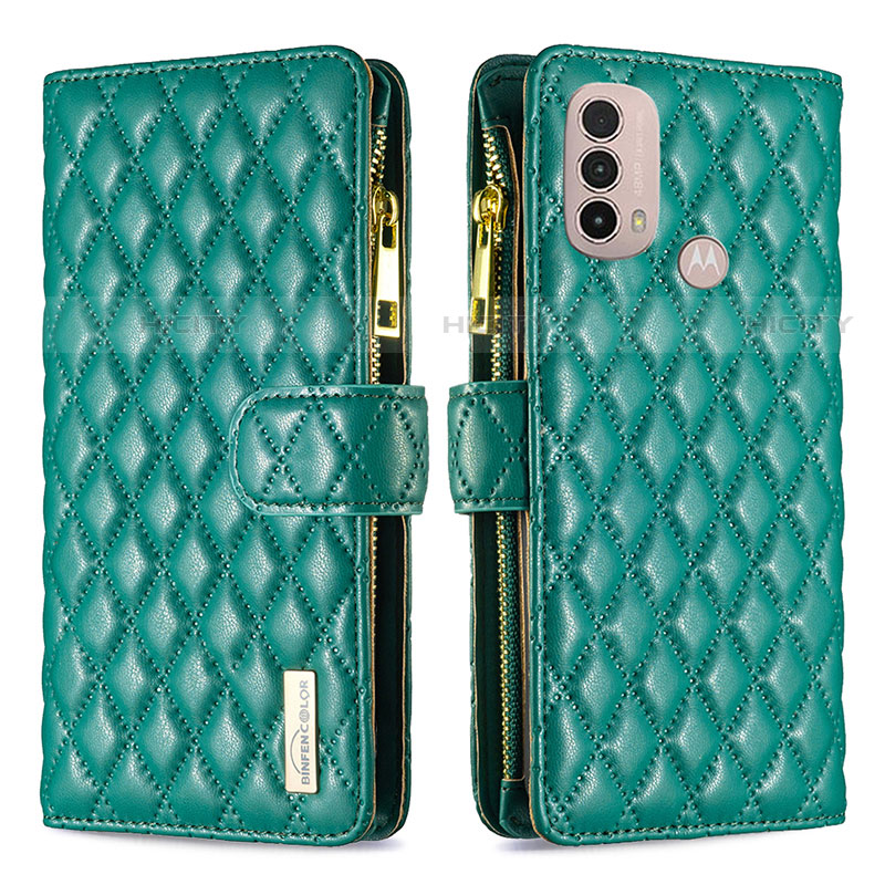 Custodia Portafoglio In Pelle Cover con Supporto B03F per Motorola Moto E20 Verde