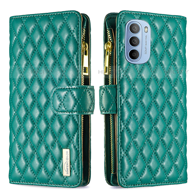 Custodia Portafoglio In Pelle Cover con Supporto B03F per Motorola Moto G31 Verde