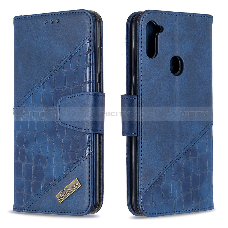 Custodia Portafoglio In Pelle Cover con Supporto B03F per Samsung Galaxy A11 Blu