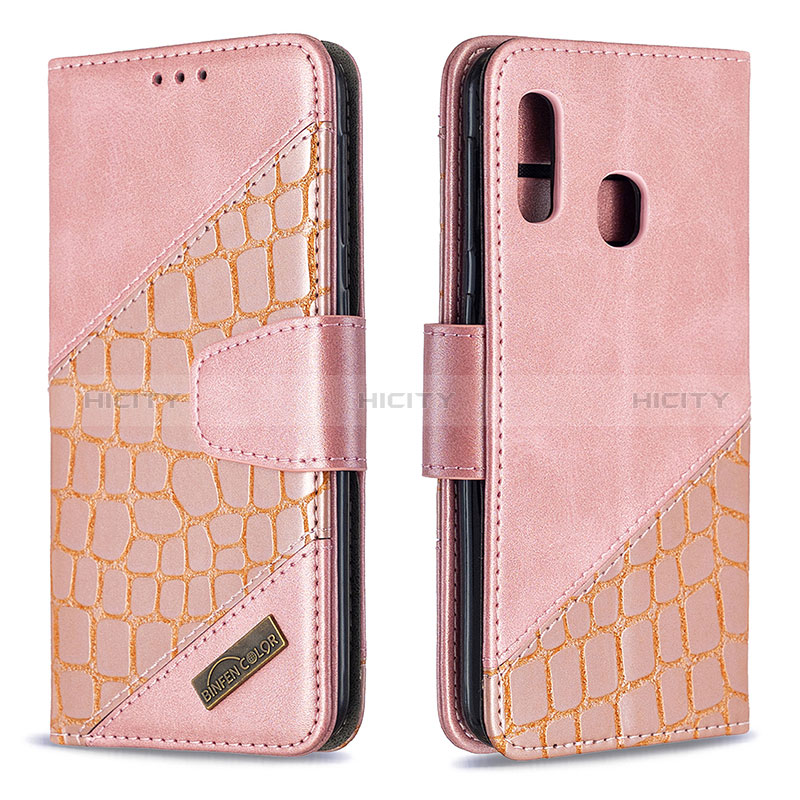 Custodia Portafoglio In Pelle Cover con Supporto B03F per Samsung Galaxy A20e Oro Rosa